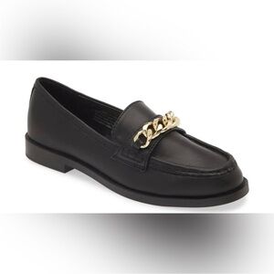 BP Black Gold Chain Leather Loafer Size 6.5